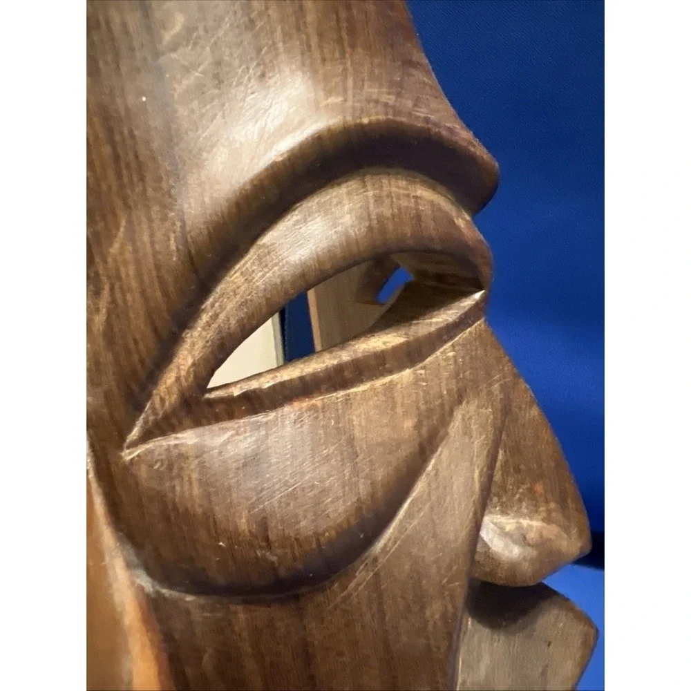 Vintage Hand Carved Wooden African Tribal Mask Wall Art Decor 12x6